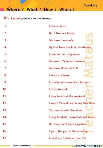 PRESENT SIMPLE - S.V.O. - Making Questions - Where - SPEAKING