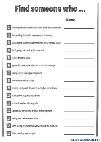 Present Continuous vs Present Simple Survey