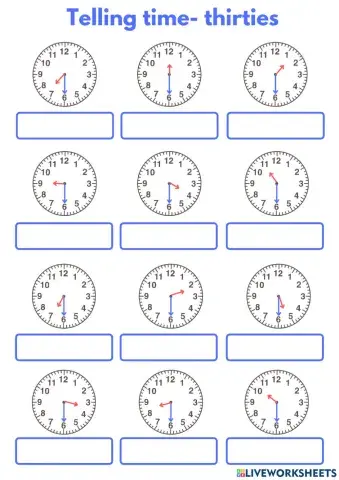 Telling time- thirties (thirty)