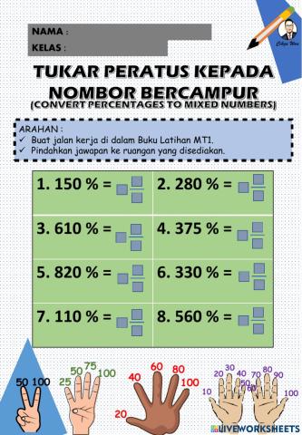 Tukar peratus kepada nombor bercampur