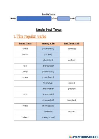 Year 4: Present verbs and Past verbs