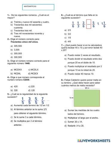 Matemáticas evaluación 3er trimestre 5° B