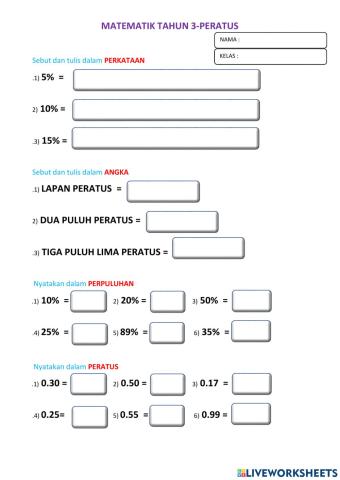 Matematik tahun 3, peratus