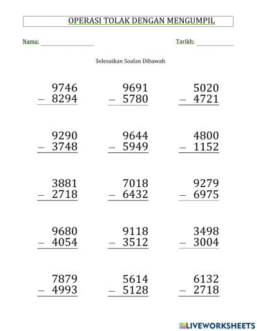 Operasi tolak dengan mengumpul : 10000