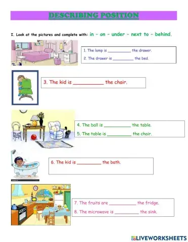 Describing position in on under next to behind