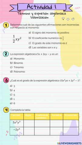 Actividad repaso expresiones algebraicas