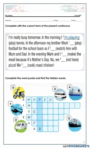 8º. present continuous and means of transport