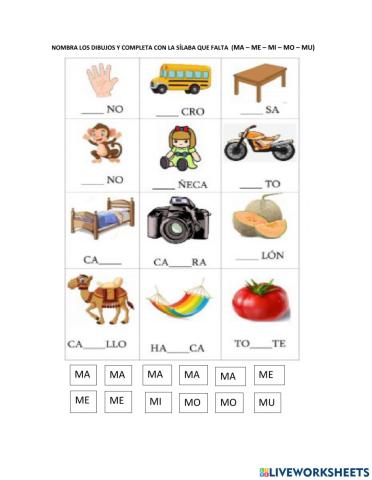 Sílaba MA ME MI MO MU