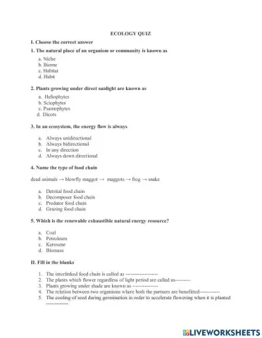 Ecology Quiz