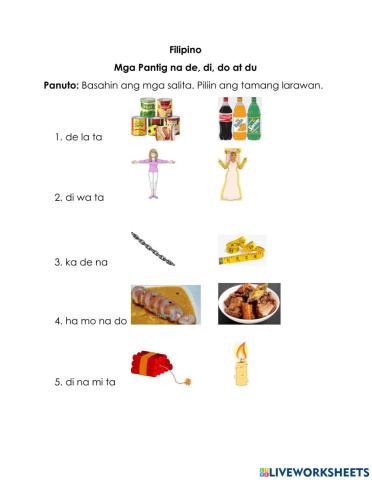 Mga Pantig na de, di, do at du