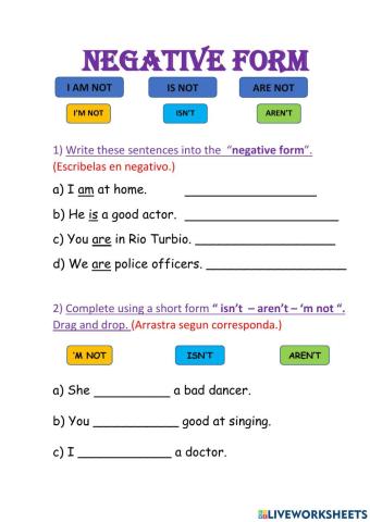 Negative form verb to be