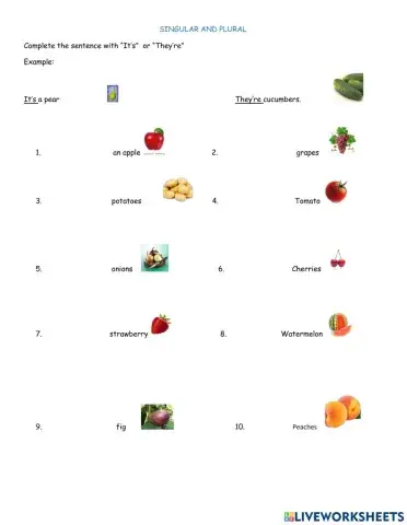 Singular and Plural fruits and vegetables