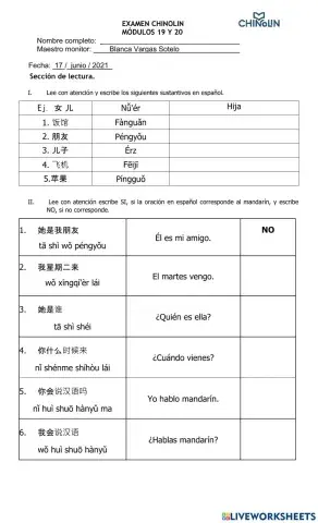 Examen - chino modulo 19 - 20