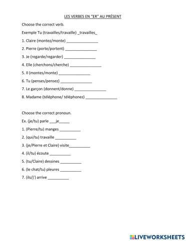 Les Verbes en -ER- - Present Singular Tense