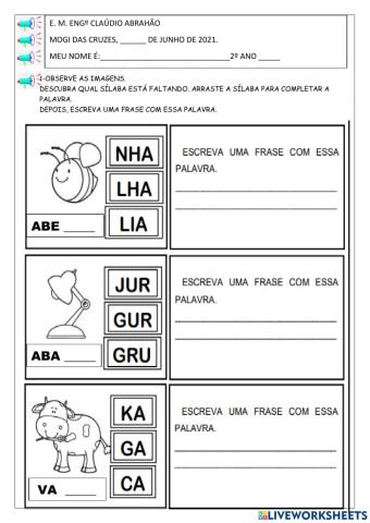 Completando palavras e escrevendo frases