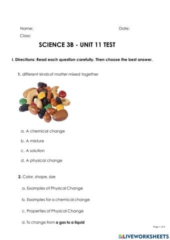 Science 3- Unit 11 Test