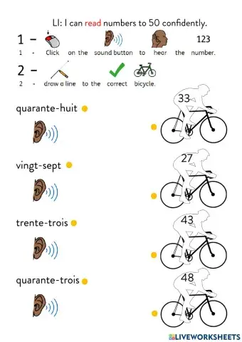 Reading numbers to 50 - number bicycle