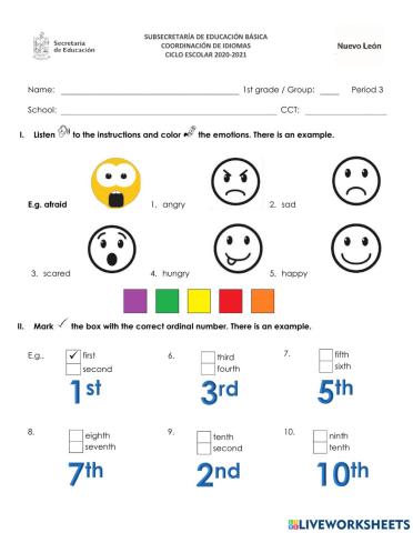 Third Trimester Exam - 1st Grade