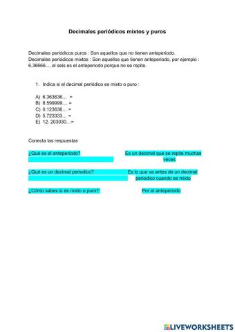 Decimales periódicos mixtos y puros