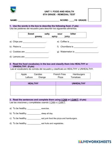 Healthy-Unhealthy food test