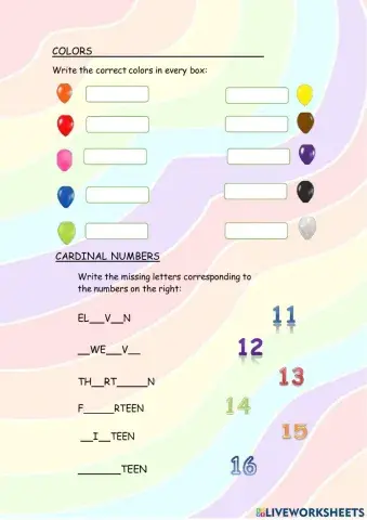 Colors, days of week, seasons and cardinal numbers.