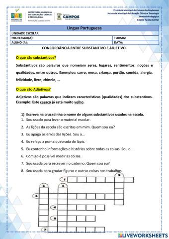 Concordância entre substantivo e adjetivo
