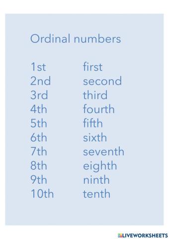 Ordinal numbers 1-10