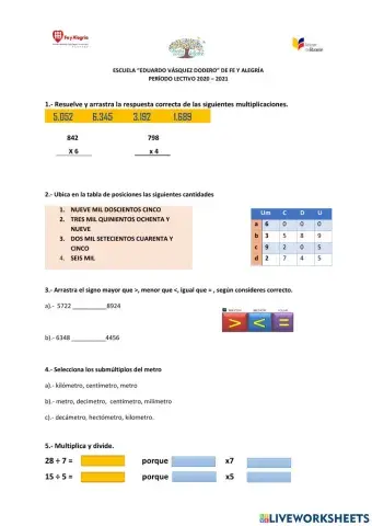 Cuestionario de matemática