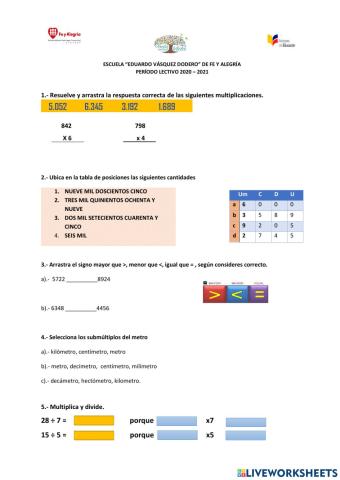 Cuestionario de matemática