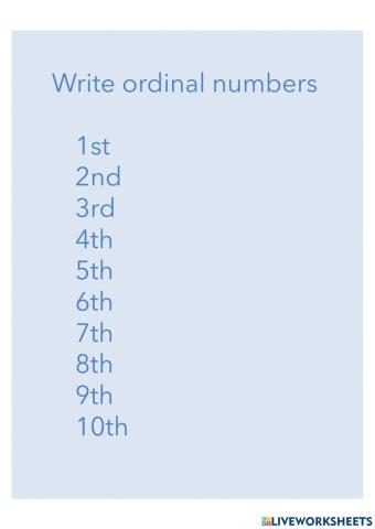Ordinal numbers 1-10 Writing