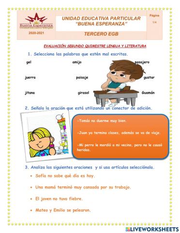 Evaluación quimestral ii lengua y l.