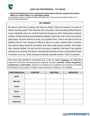 Likes and preferences