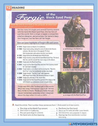 Reading exercise: Fergie from the  Black Eyed Peas