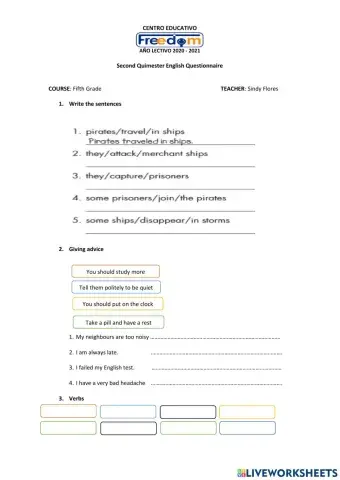 Second quimester evaluation fifth grade
