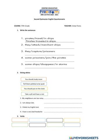 Second quimester evaluation fifth grade