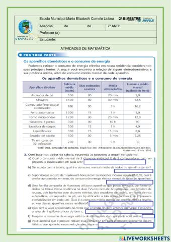 Atividades de matemática -multiplicação e média