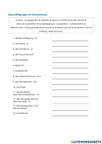 Pflege Wortschatz 06