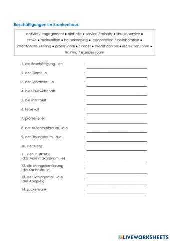 Pflege Wortschatz 06