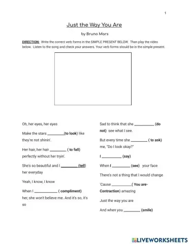 The Simple Present with Songs- Just the Way You Are by Bruno Mars