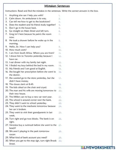 Mistaken Sentences - Review Exercise