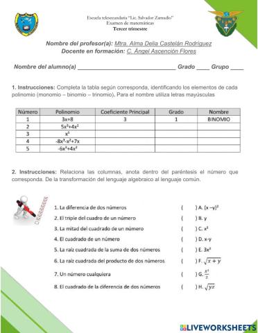 Expresiones algebraicas, sucesiones y ecuaciones