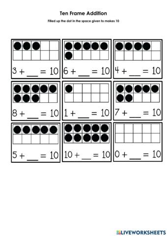 Ten frame addition 20 worksheet