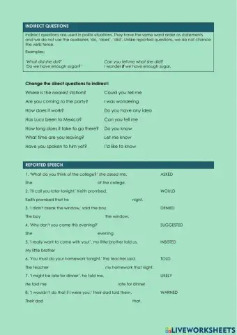 Indirect questions and reported speech