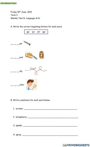 Term 3 Weekly Test 8- Language Arts