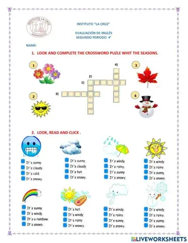Evaluación segundo periodo cuarto