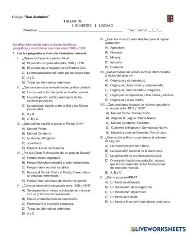 Procesos históricos, y económicos ocurridos entre 1899 y 1930