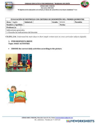 Test grade 3 EXTRA CURRICULAR(C)