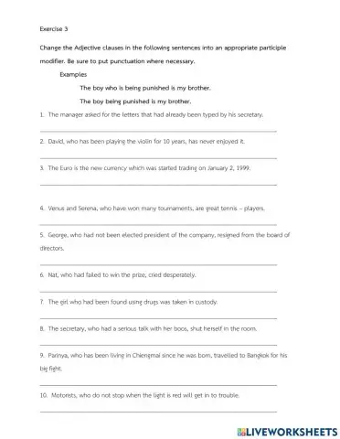 Pariciple Modifier : Exercise 3