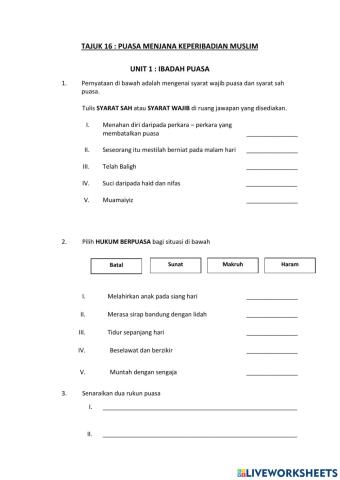 PUASA BENTENG DIRI tingkatan 2