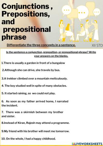 Preposition , prepositional phrase and conjunction